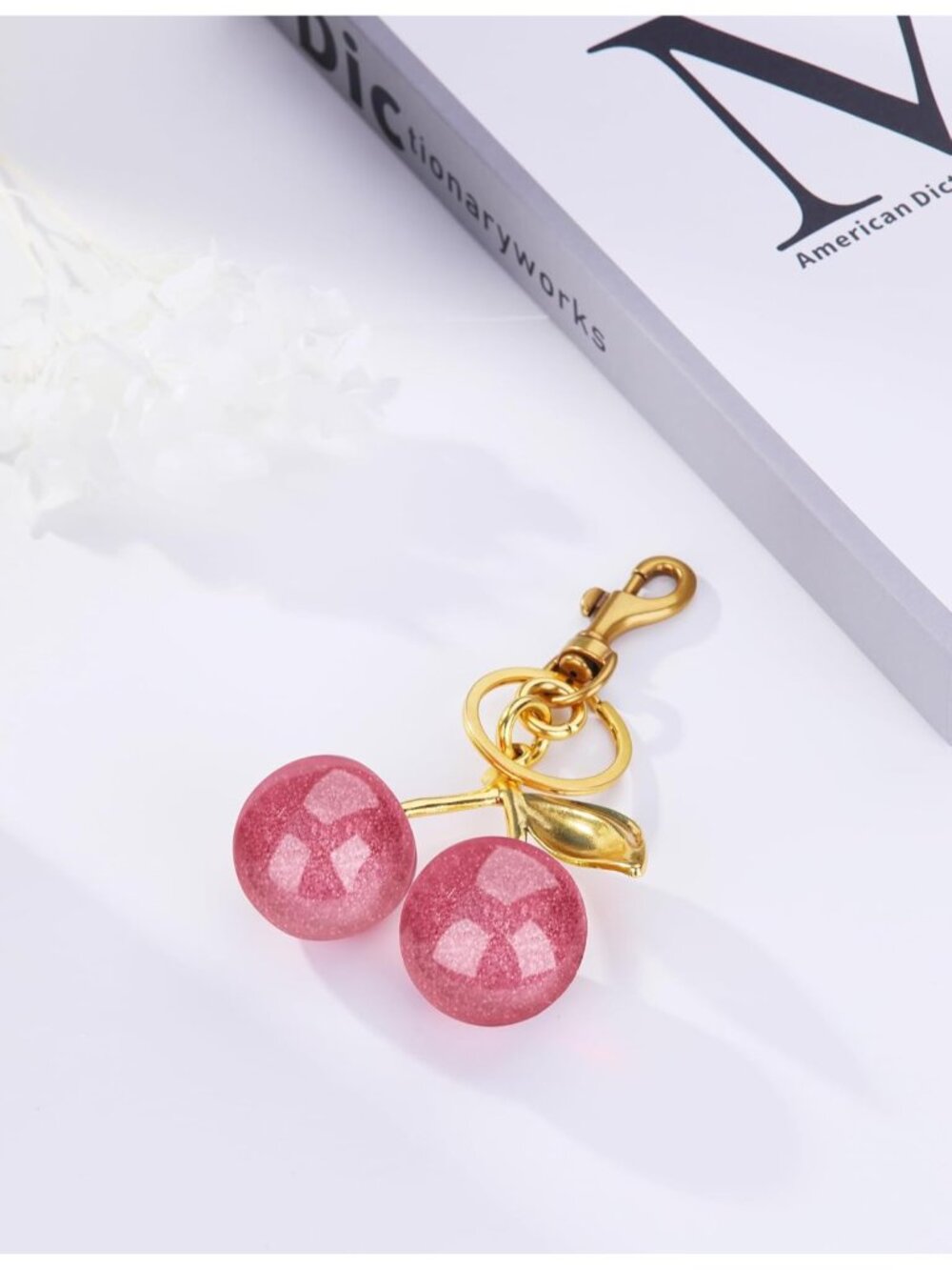 Women rose Pink Sparkling Purse Charms gloss Sparkling Resin Cherry Bag Keychain - Picture 4 of 5